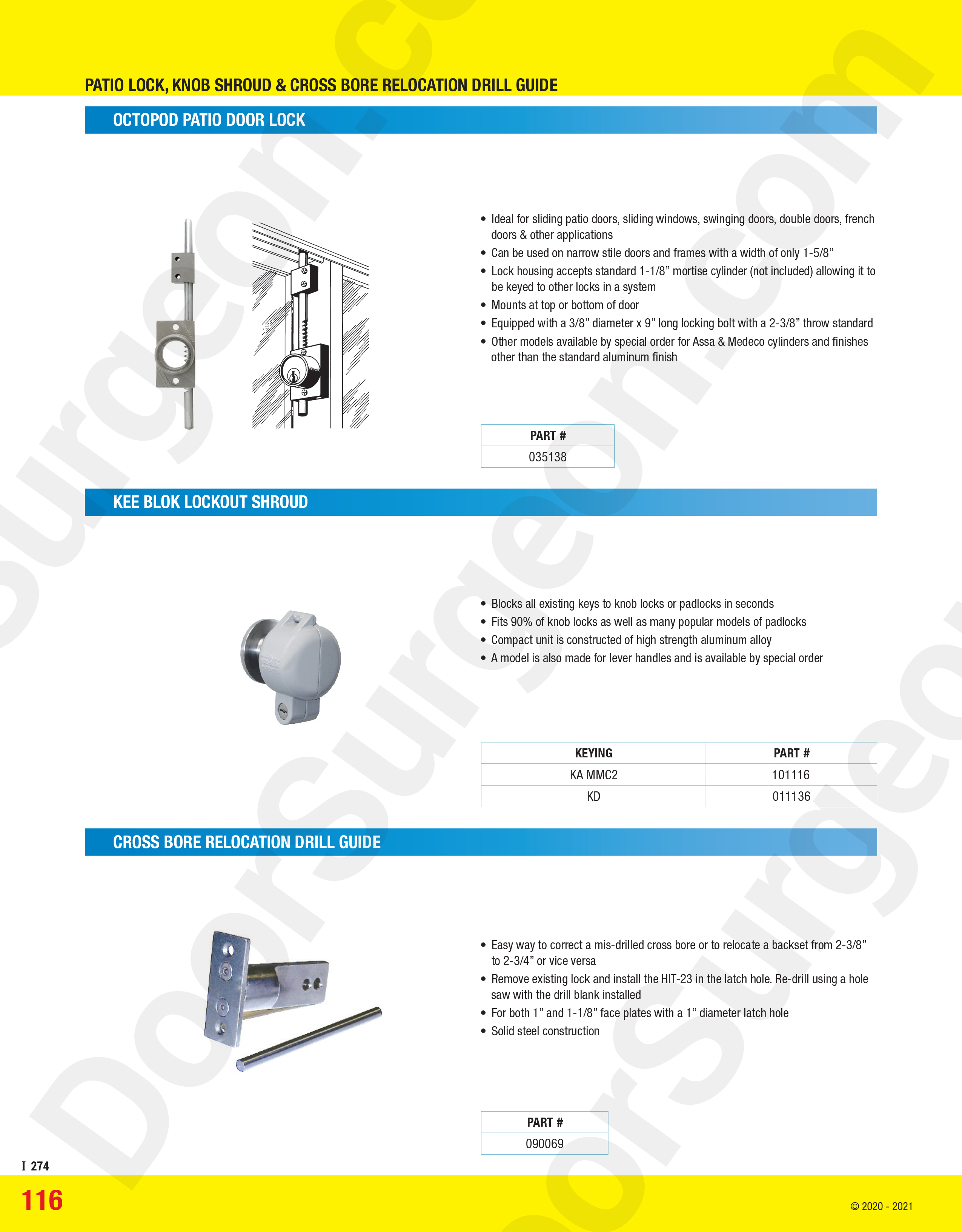 Octopod patio door lock, kee blok lockout shroud cross bore relocation drill guide